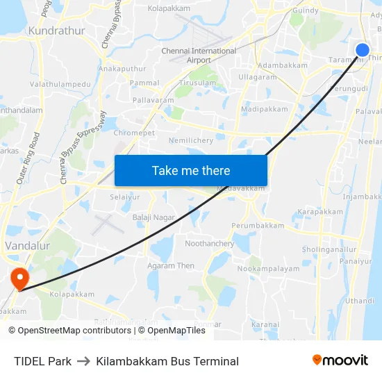 TIDEL Park to Kilambakkam Bus Terminal map