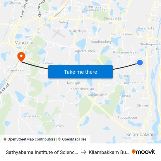 Sathyabama Institute of Science and Technology to Kilambakkam Bus Terminal map