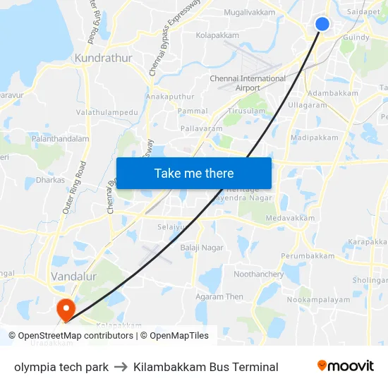 olympia tech park to Kilambakkam Bus Terminal map