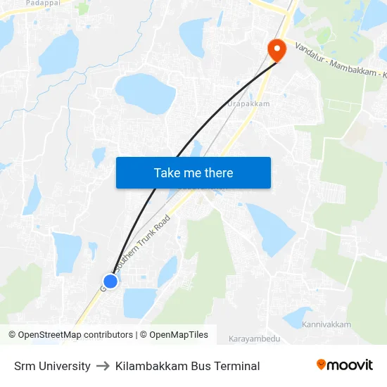 Srm University to Kilambakkam Bus Terminal map
