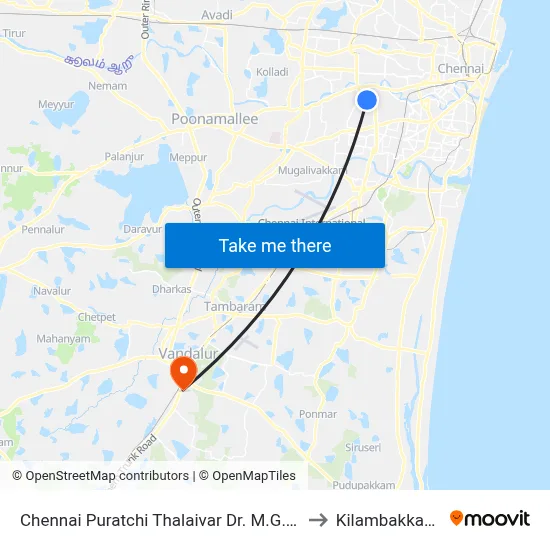 Chennai Puratchi Thalaivar Dr. M.G.R. Bus Terminus (CMBT Koyambedu) to Kilambakkam Bus Terminal map