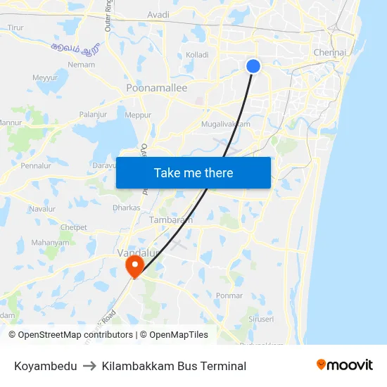 कोयम्बेडू to किलांबक्कम बस टर्मिनल map
