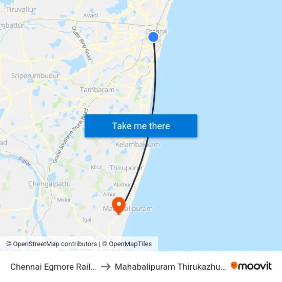 Chennai Egmore Railway Station to Mahabalipuram Thirukazhukundram Road map