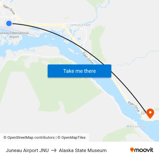 Juneau Airport JNU to Alaska State Museum map