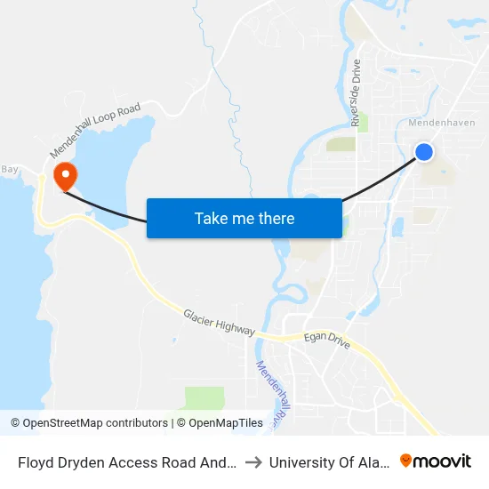 Floyd Dryden Access Road And Mendenhall Loop Road to University Of Alaska Southeast map