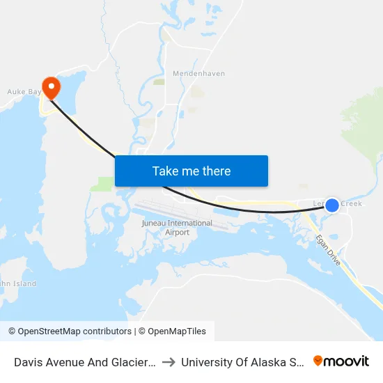 Davis Avenue And Glacier Highway to University Of Alaska Southeast map