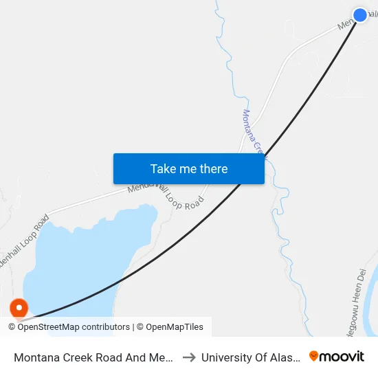 Montana Creek Road And Mendenhall Loop Road to University Of Alaska Southeast map
