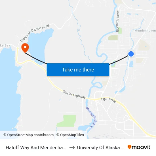 Haloff Way And Mendenhall Loop Road to University Of Alaska Southeast map