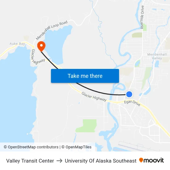 Valley Transit Center to University Of Alaska Southeast map