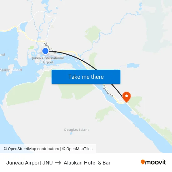 Juneau Airport JNU to Alaskan Hotel & Bar map