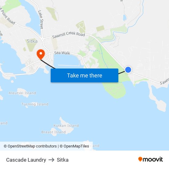 Cascade Laundry to Sitka map