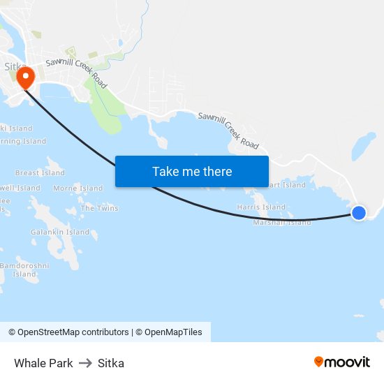 Whale Park to Sitka map