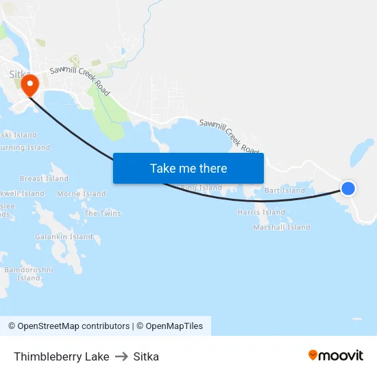 Thimbleberry Lake to Sitka map