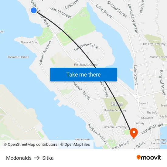 Mcdonalds to Sitka map