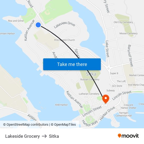 Lakeside Grocery to Sitka map