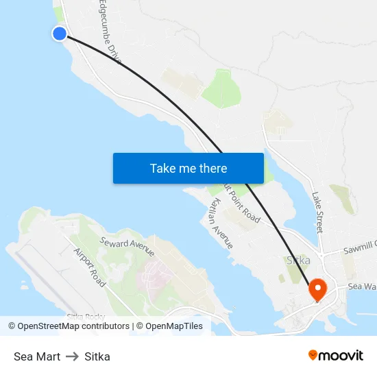 Sea Mart to Sitka map