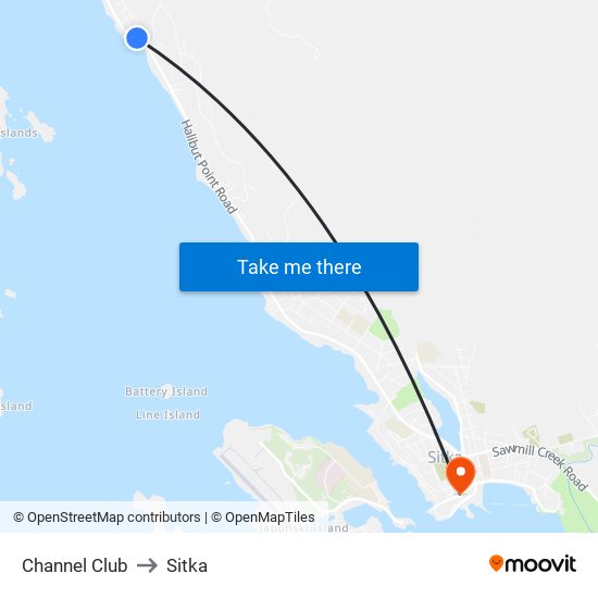 Channel Club to Sitka map