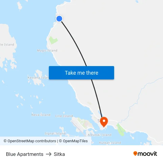 Blue Apartments to Sitka map