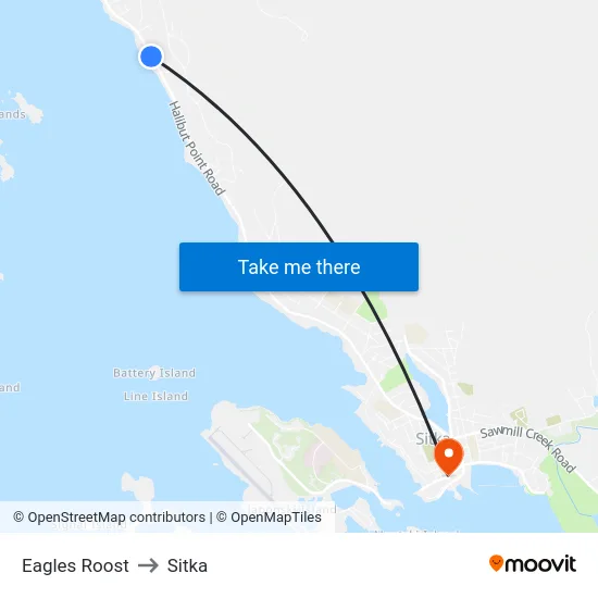 Eagles Roost to Sitka map