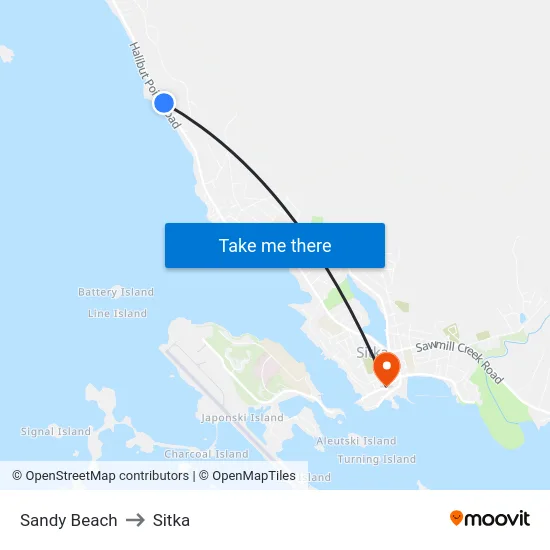 Sandy Beach to Sitka map