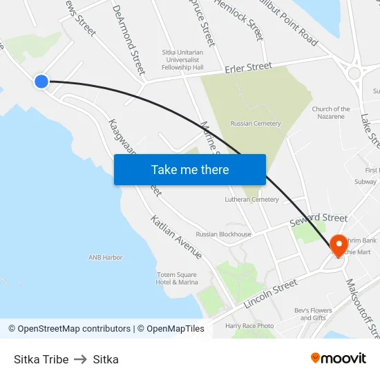 Sitka Tribe to Sitka map