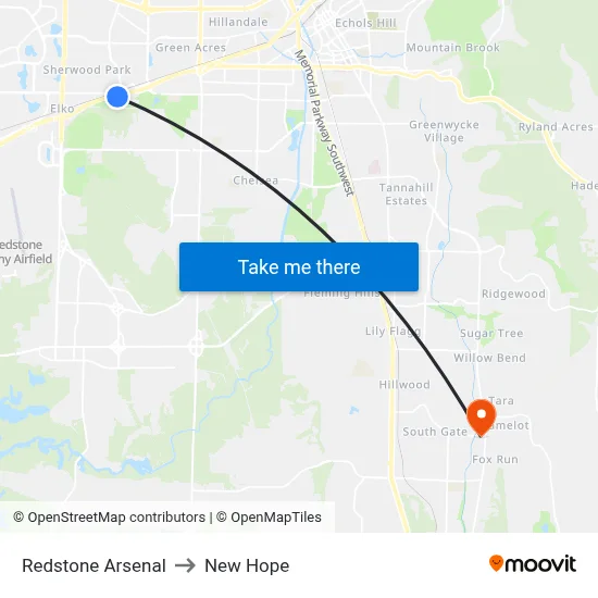 Redstone Arsenal to New Hope map