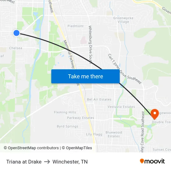 Triana at Drake to Winchester, TN map