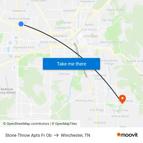 Stone Throw Apts Fr Ob to Winchester, TN map