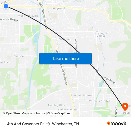 14th And Govenors Fr to Winchester, TN map