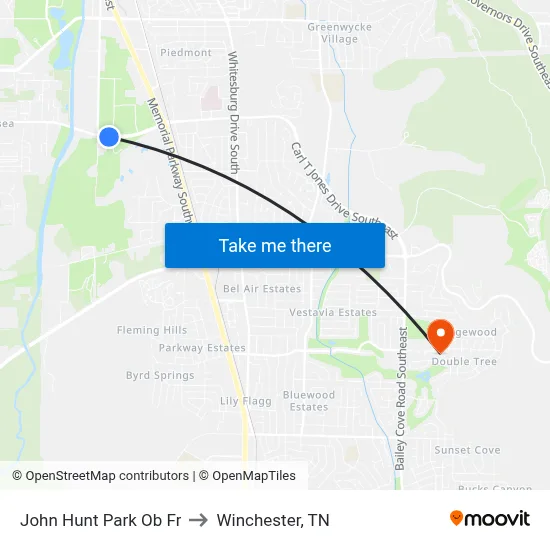 John Hunt Park Ob Fr to Winchester, TN map
