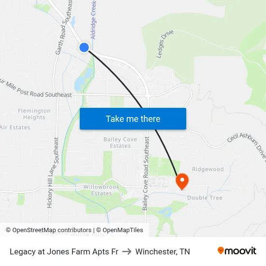 Legacy at Jones Farm Apts Fr to Winchester, TN map