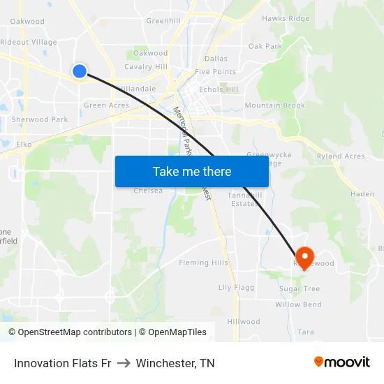 Innovation Flats Fr to Winchester, TN map