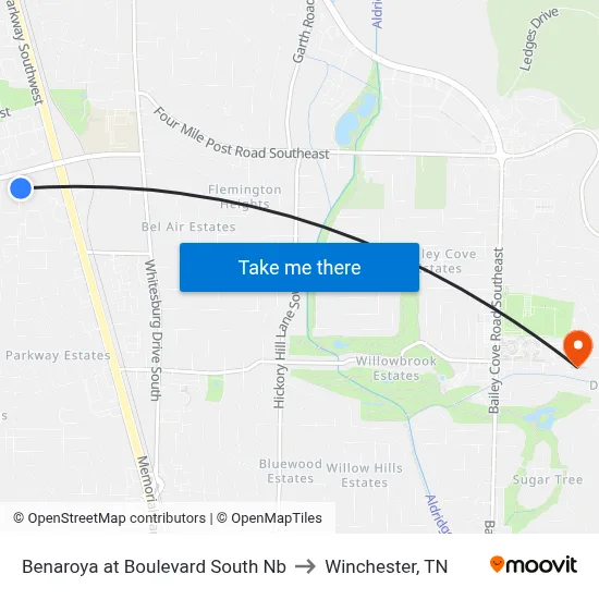 Benaroya at Boulevard South Nb to Winchester, TN map