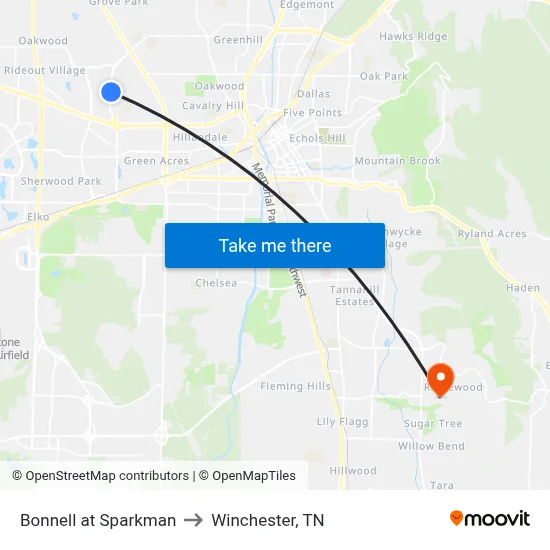 Bonnell at Sparkman to Winchester, TN map