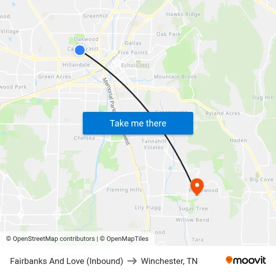 Fairbanks And Love (Inbound) to Winchester, TN map