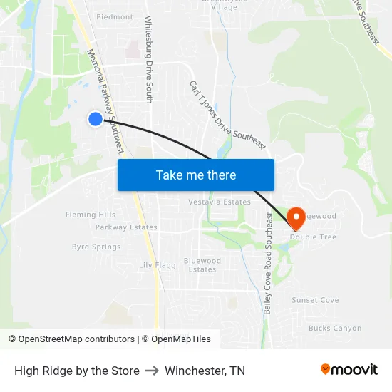 High Ridge by the Store to Winchester, TN map