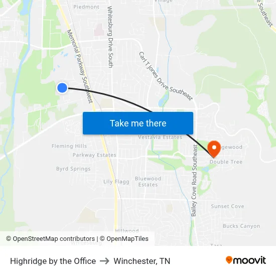 Highridge by the Office to Winchester, TN map