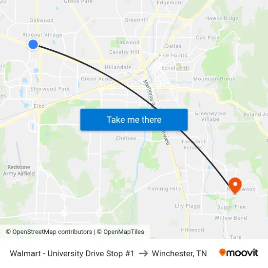 Walmart - University Drive Stop #1 to Winchester, TN map