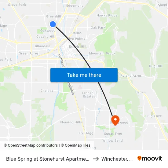 Blue Spring at Stonehurst Apartments to Winchester, TN map