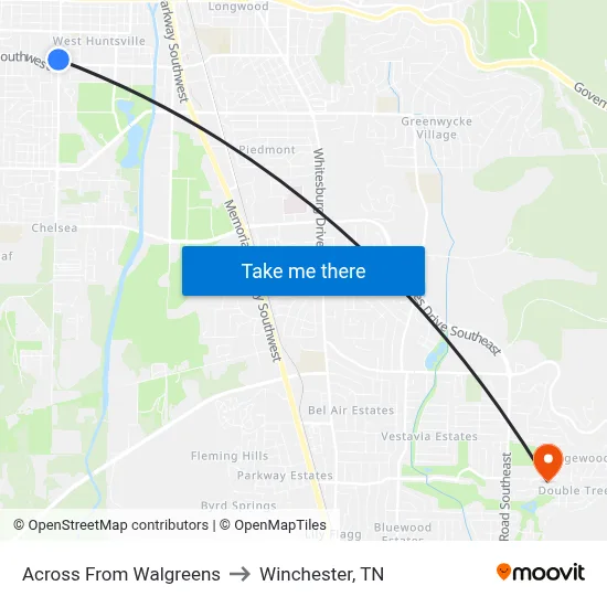 Across From Walgreens to Winchester, TN map