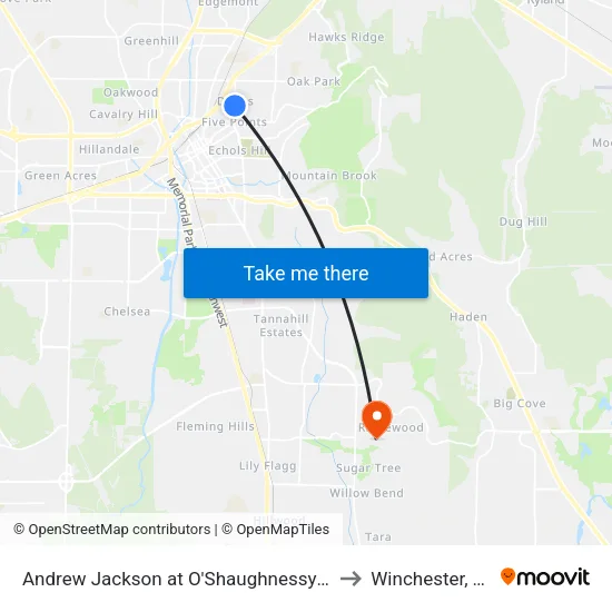 Andrew Jackson at O'Shaughnessy Nb to Winchester, TN map