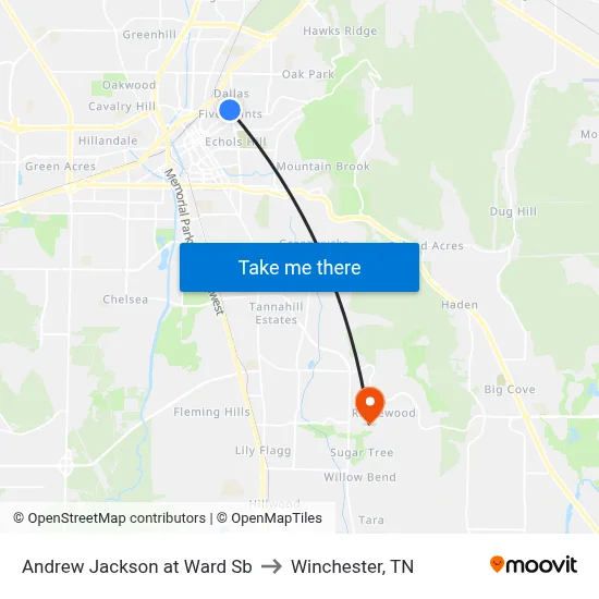 Andrew Jackson at Ward Sb to Winchester, TN map