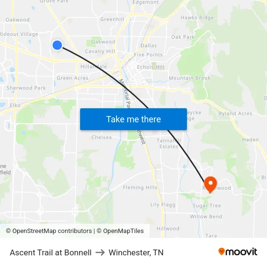 Ascent Trail at Bonnell to Winchester, TN map