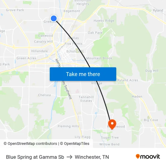 Blue Spring at Gamma Sb to Winchester, TN map