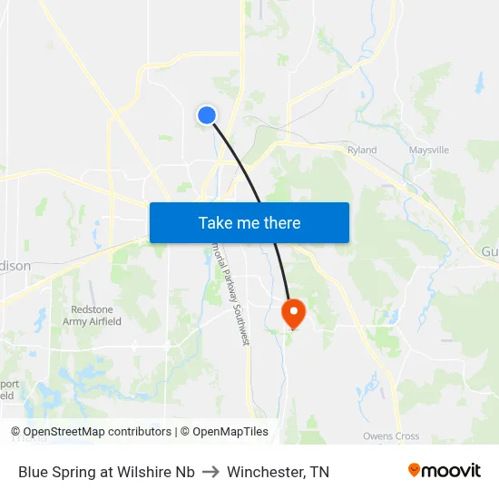 Blue Spring at Wilshire Nb to Winchester, TN map