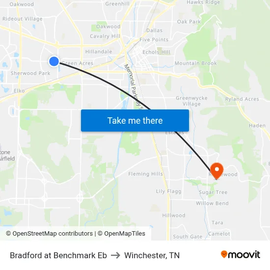 Bradford at Benchmark Eb to Winchester, TN map