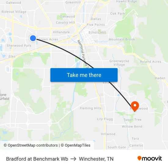 Bradford at Benchmark Wb to Winchester, TN map