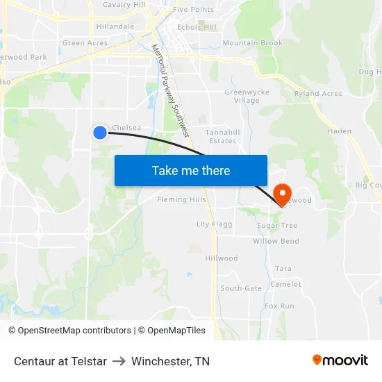 Centaur at Telstar to Winchester, TN map