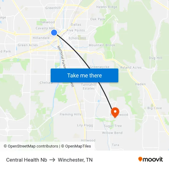 Central Health Nb to Winchester, TN map