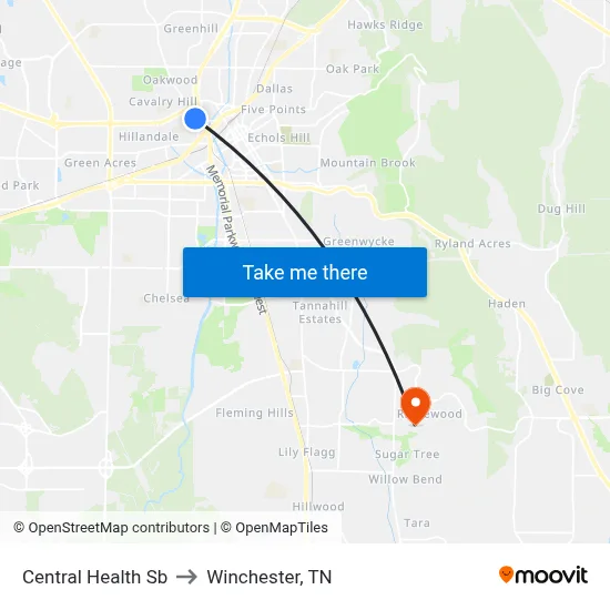 Central Health Sb to Winchester, TN map